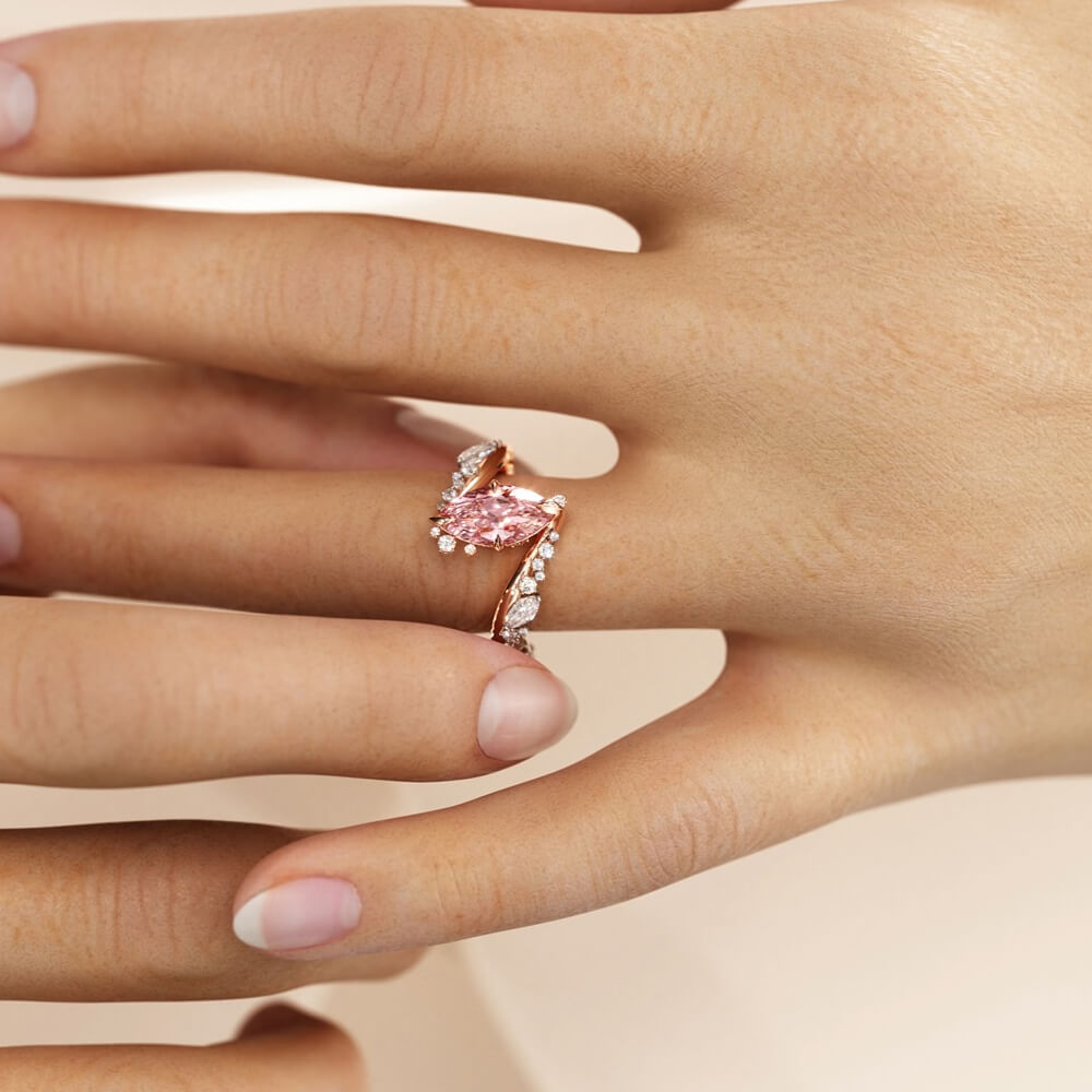 Bypass Design 3ct Marquise Cut Fancy Pink Gemstone Engagement Ring
