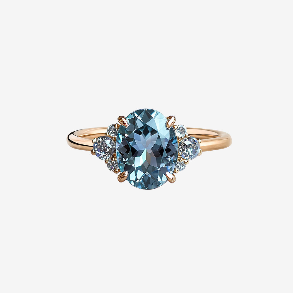 Bague Olivia Jane avec pierre précieuse bleue taille ovale