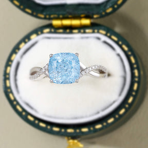 The Gisella Asscher Cut Lab Grown Aquamarine Ice-crackle Texture Ring