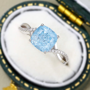 The Gisella Asscher Cut Lab Grown Aquamarine Ice-crackle Texture Ring