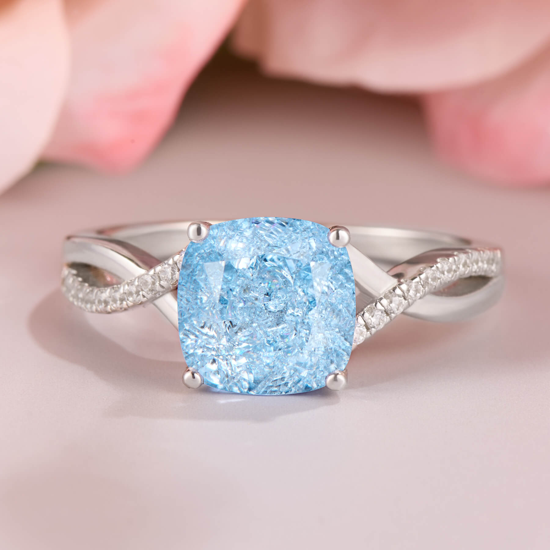 The Gisella Asscher Cut Lab Grown Aquamarine Ice-crackle Texture Ring