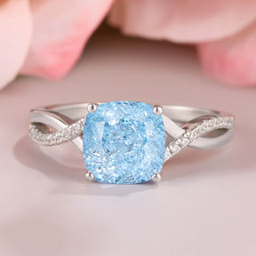 The Gisella Asscher Cut Lab Grown Aquamarine Ice-crackle Texture Ring