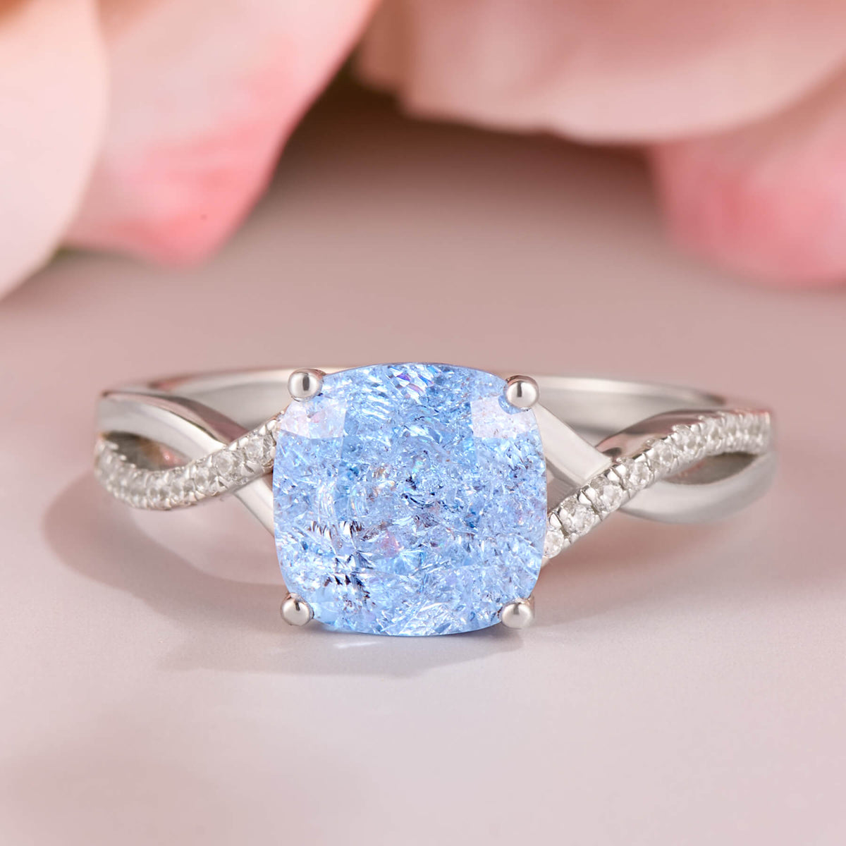 The Gisella Asscher Cut Lab Grown Aquamarine Ice-crackle Texture Ring