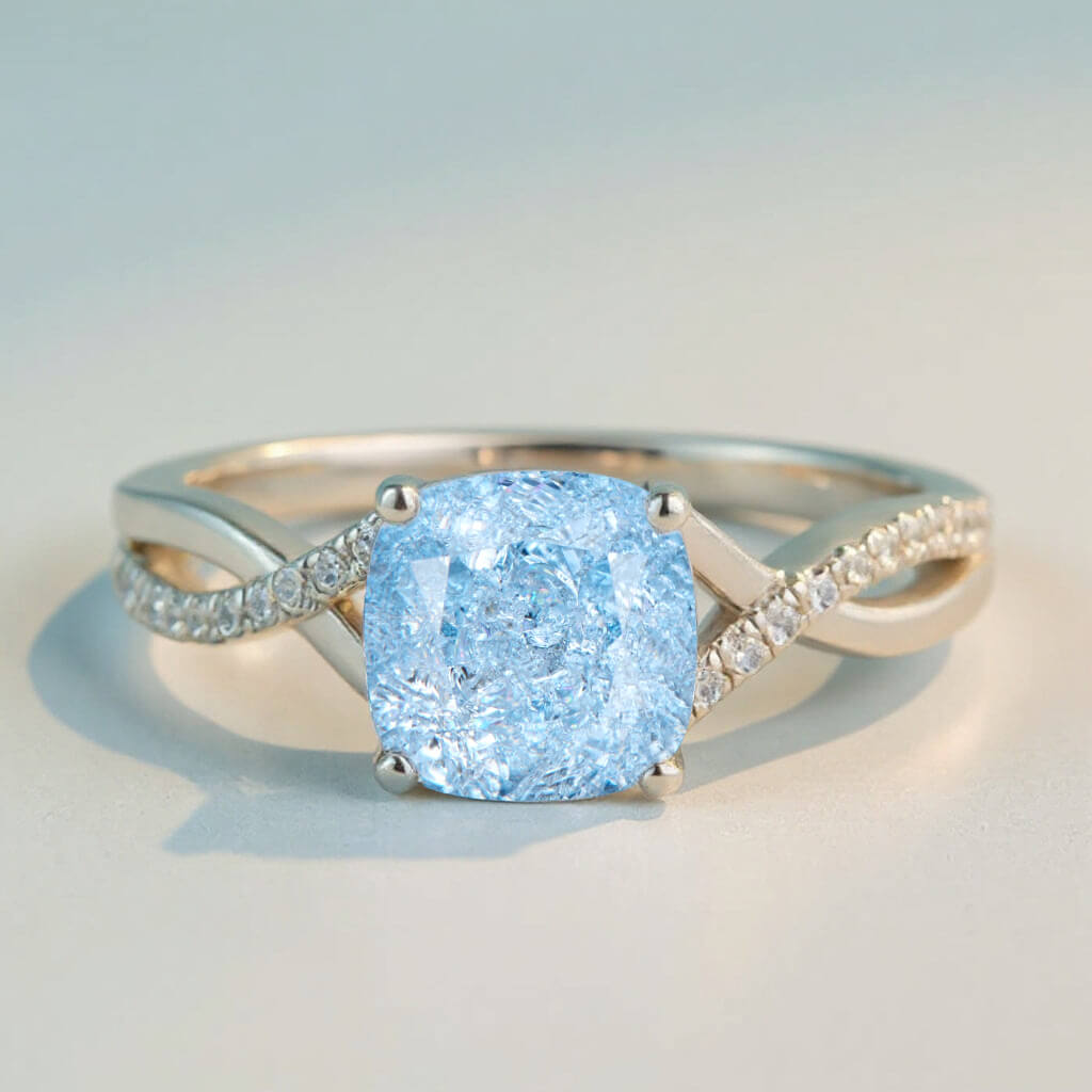 The Gisella Asscher Cut Lab Grown Aquamarine Ice-crackle Texture Ring