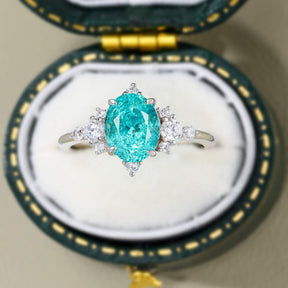 Carlotta Oval Cut Lab Grown Paraiba Garnets Ice-crackle Texture Ring