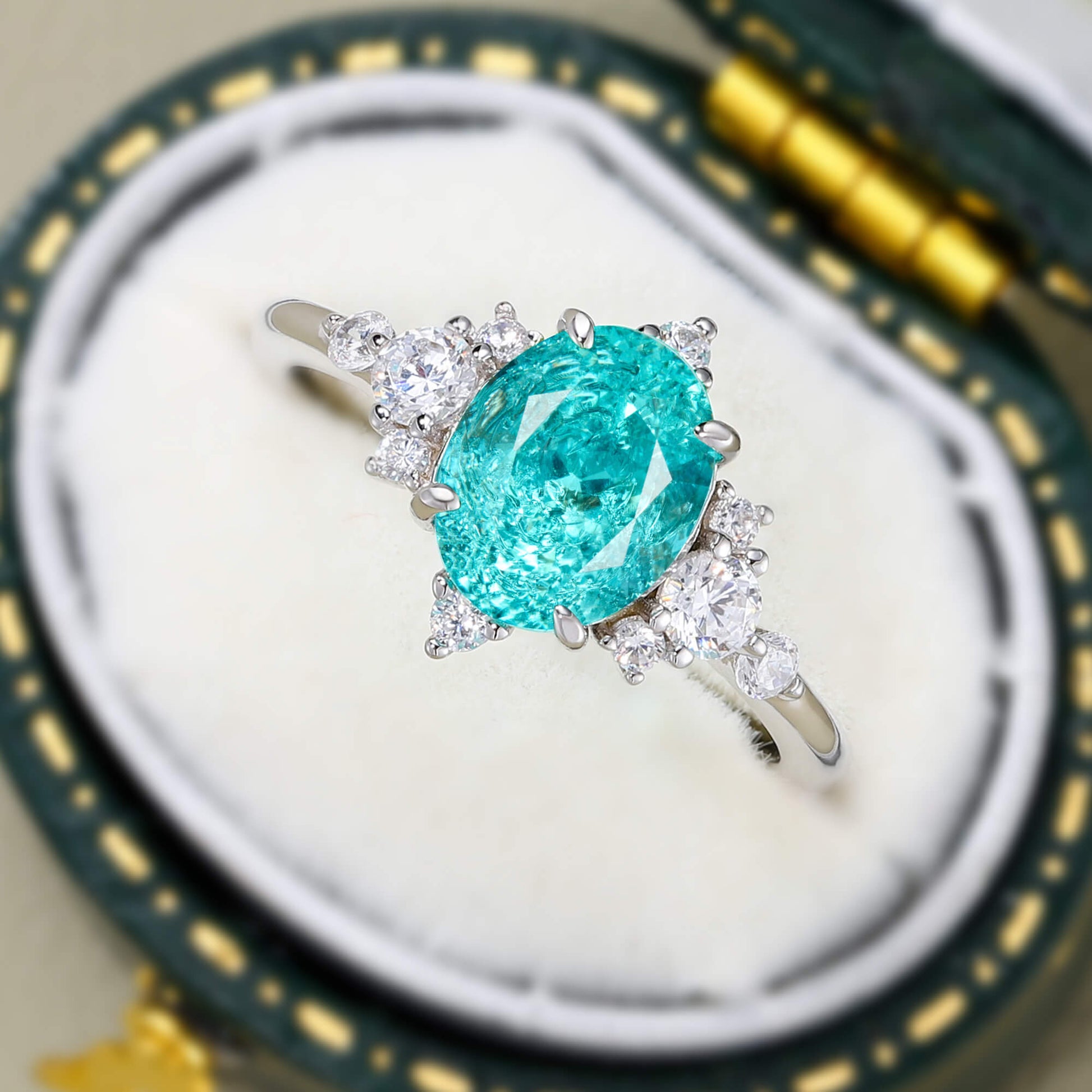 Carlotta Oval Cut Lab Grown Paraiba Ice-crackle Texture Ring