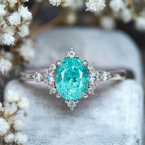 Carlotta Oval Cut Lab Grown Paraiba Garnets Ice-crackle Texture Ring
