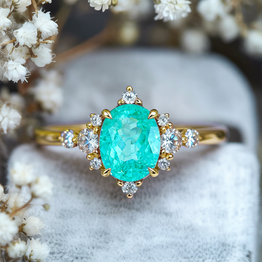 Carlotta Oval Cut Lab Grown Paraiba Garnets Ring