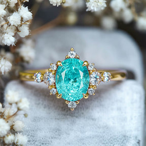 Carlotta Oval Cut Lab Grown Paraiba Garnets Ice-crackle Texture Ring