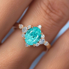 Carlotta Oval Cut Lab Grown Paraiba Garnets Ice-crackle Texture Ring