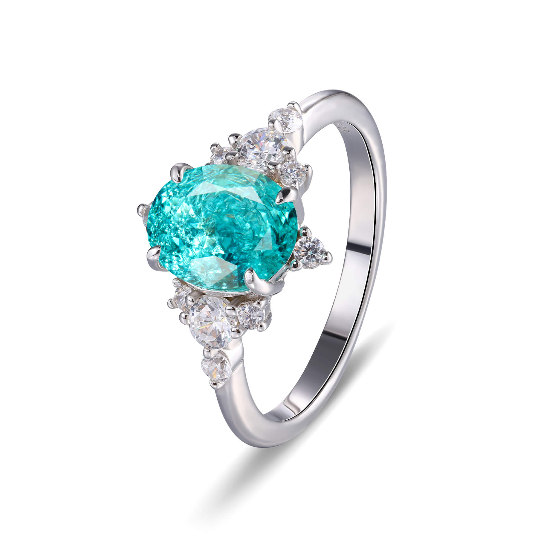 Carlotta Oval Cut Lab Grown Paraiba Garnets Ice-crackle Texture Ring