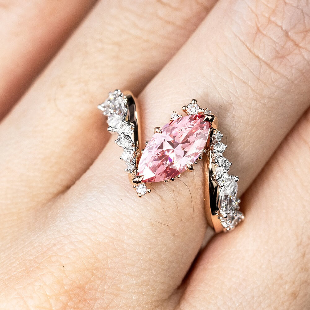 Bypass Design 3ct Marquise Cut Fancy Pink Gemstone Engagement Ring