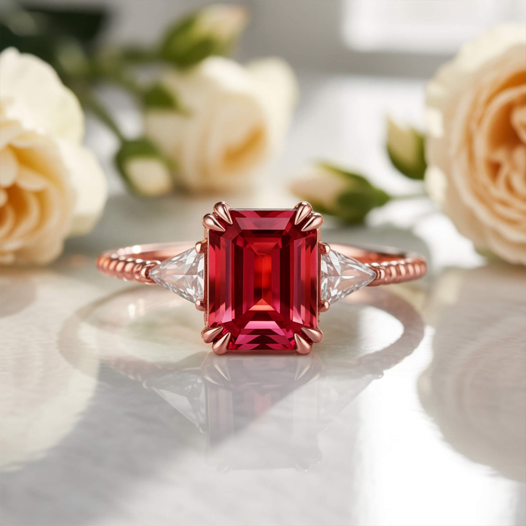 Liora 2CT Emerald Cut Burgundy Gemstone Ring