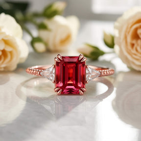 Liora 2CT Emerald Cut Burgundy Gemstone Ring