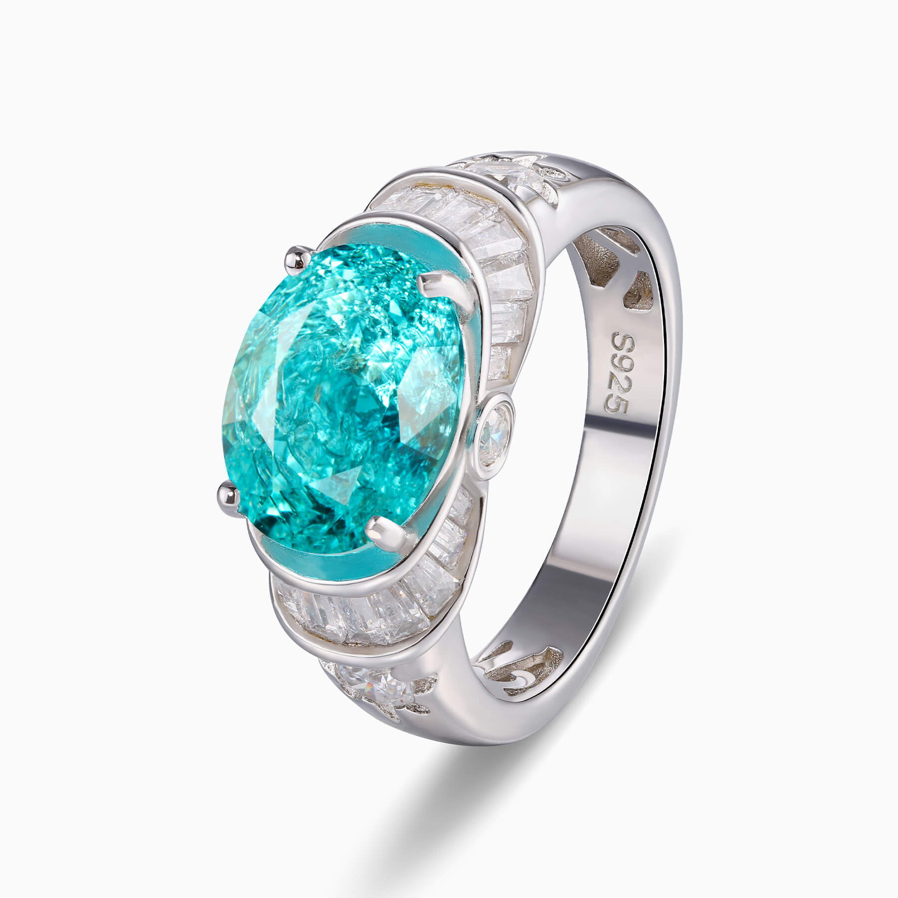 The Esmeralda Oval Cut Lab Grown Paraiba Garnets Ice-crackle Texture Ring