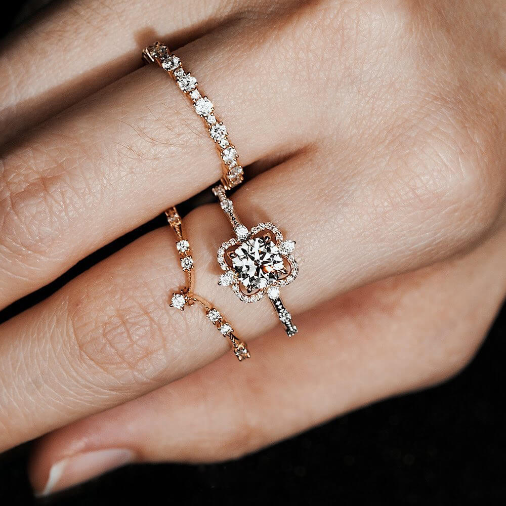 Floating Halo Design 2CT Round Cut Art Diamond Engagement Ring