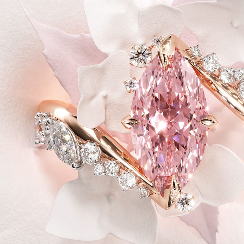 Bypass Design Marquise Cut Fancy Pink Gemstone Engagement Ring