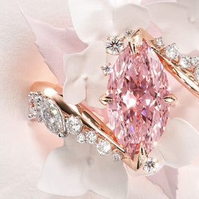 Bypass Design 3ct Marquise Cut Fancy Pink Gemstone Engagement Ring