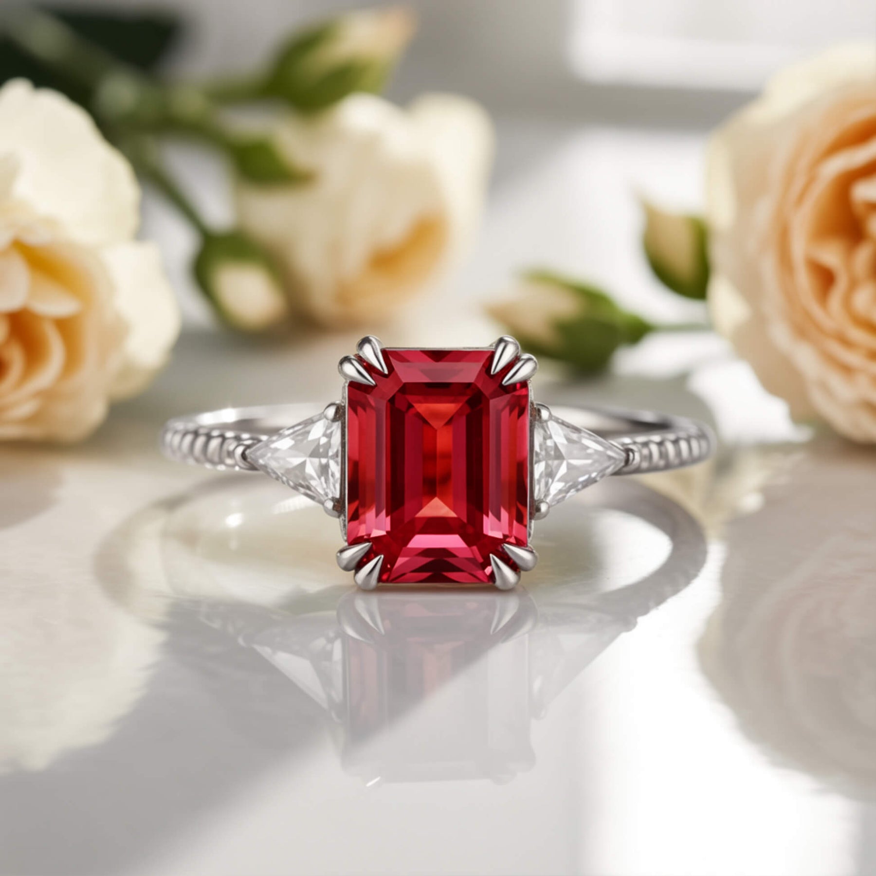 Liora 2CT Emerald Cut Burgundy Gemstone Ring