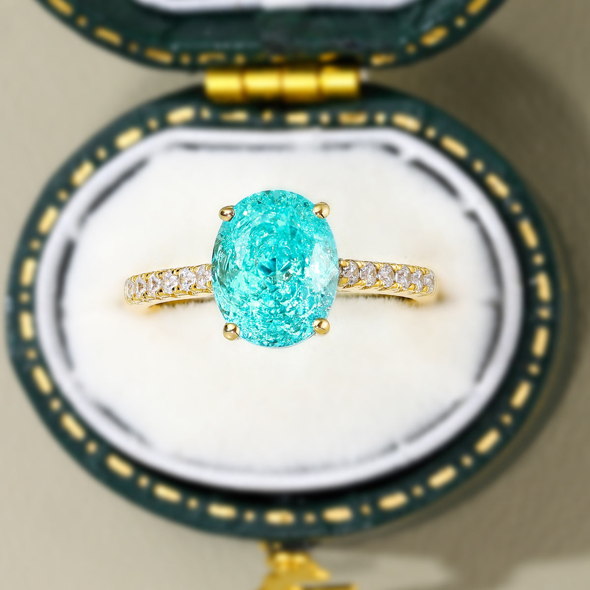 The Opaline Oval Cut Lab Grown Paraiba Garnets Ring