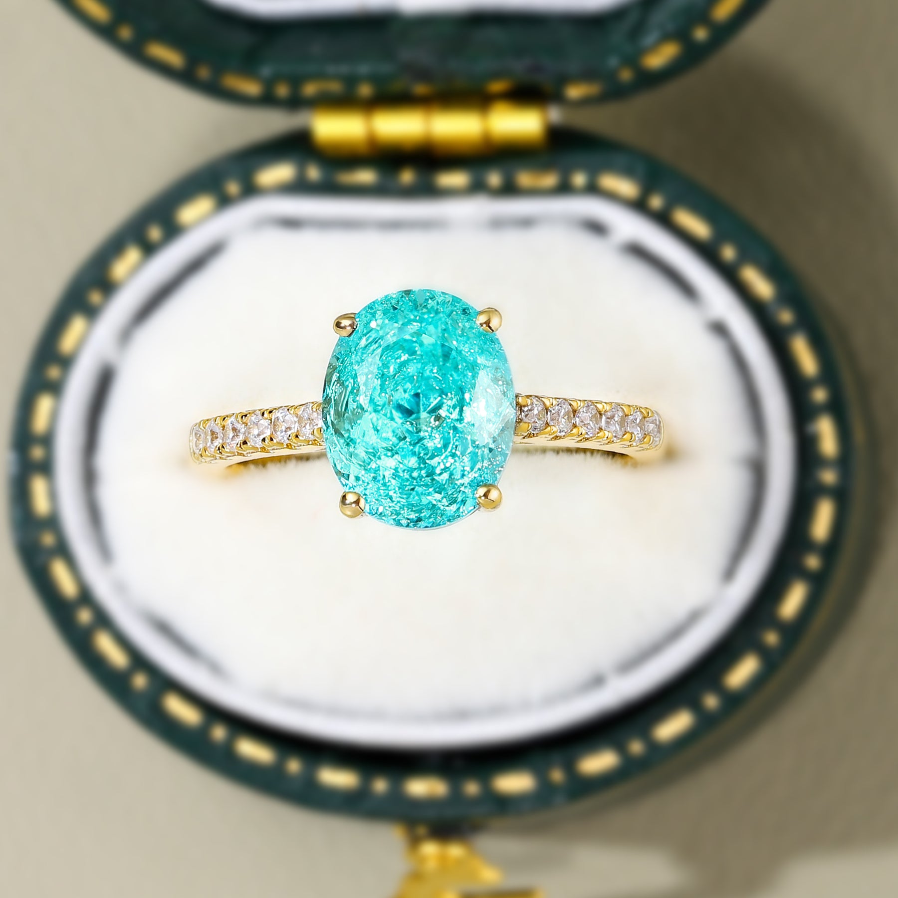 The Opaline Oval Cut Lab Grown Paraiba Garnets Ring