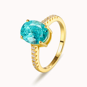 The Opaline Oval Cut Lab Grown Paraiba Garnets Ice-crackle Texture Ring