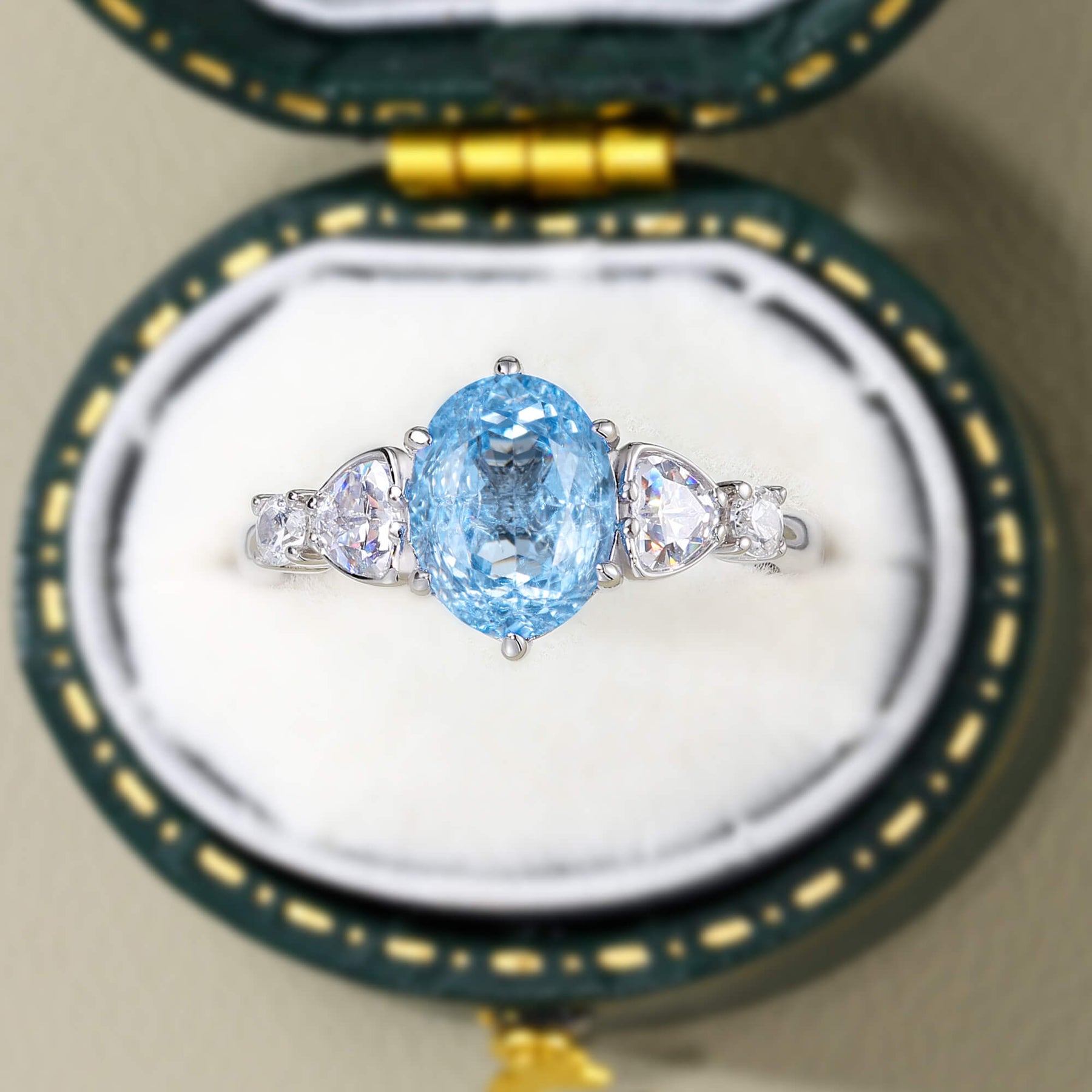 Aurora Belle Oval Cut Lab Grown Aquamarine Ice-crackle Texture Ring