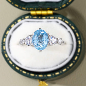 Aurora Belle Oval Cut Lab Grown Aquamarine Ice-crackle Texture Ring