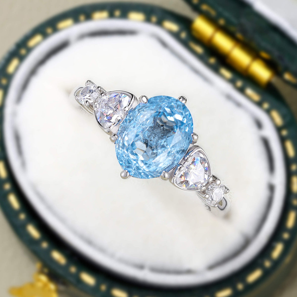 Aurora Belle Oval Cut Lab Grown Aquamarine Ice-crackle Texture Ring