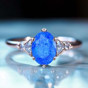 Aurora Belle Oval Cut Lab Grown Blue Spinel Ring