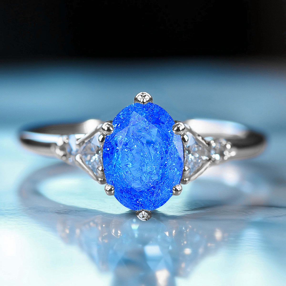 Aurora Belle Oval Cut Lab Grown Blue Spinel Ring