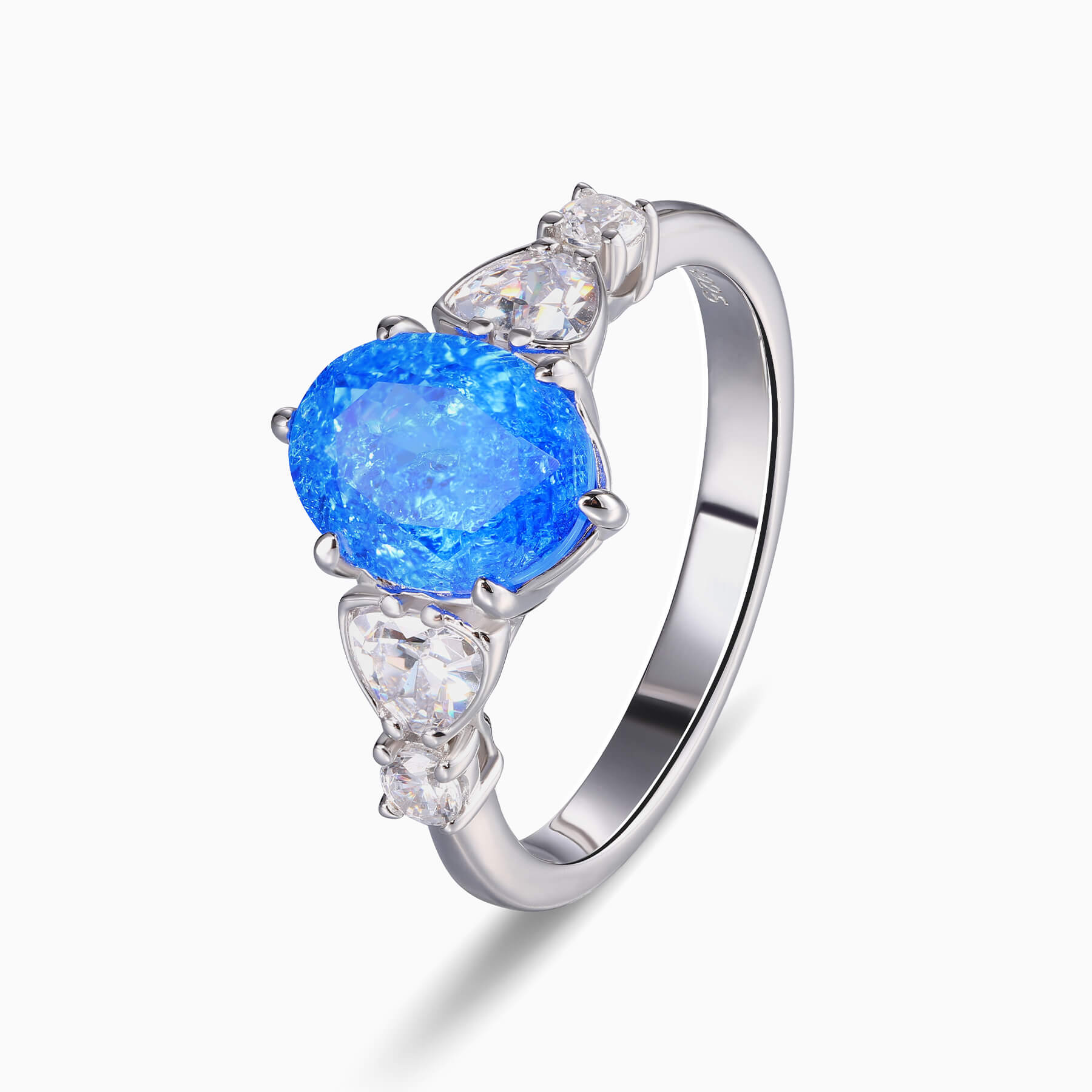 Aurora Belle Oval Cut Lab Grown Blue Spinel Ice-crackle Texture Ring