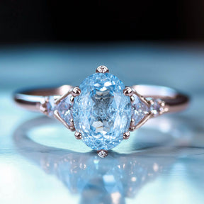 Aurora Belle Oval Cut Lab Grown Aquamarine Ice-crackle Texture Ring