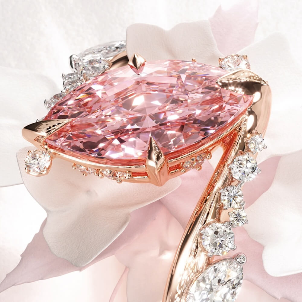 Bypass Design Marquise Cut Fancy Pink Gemstone Engagement Ring