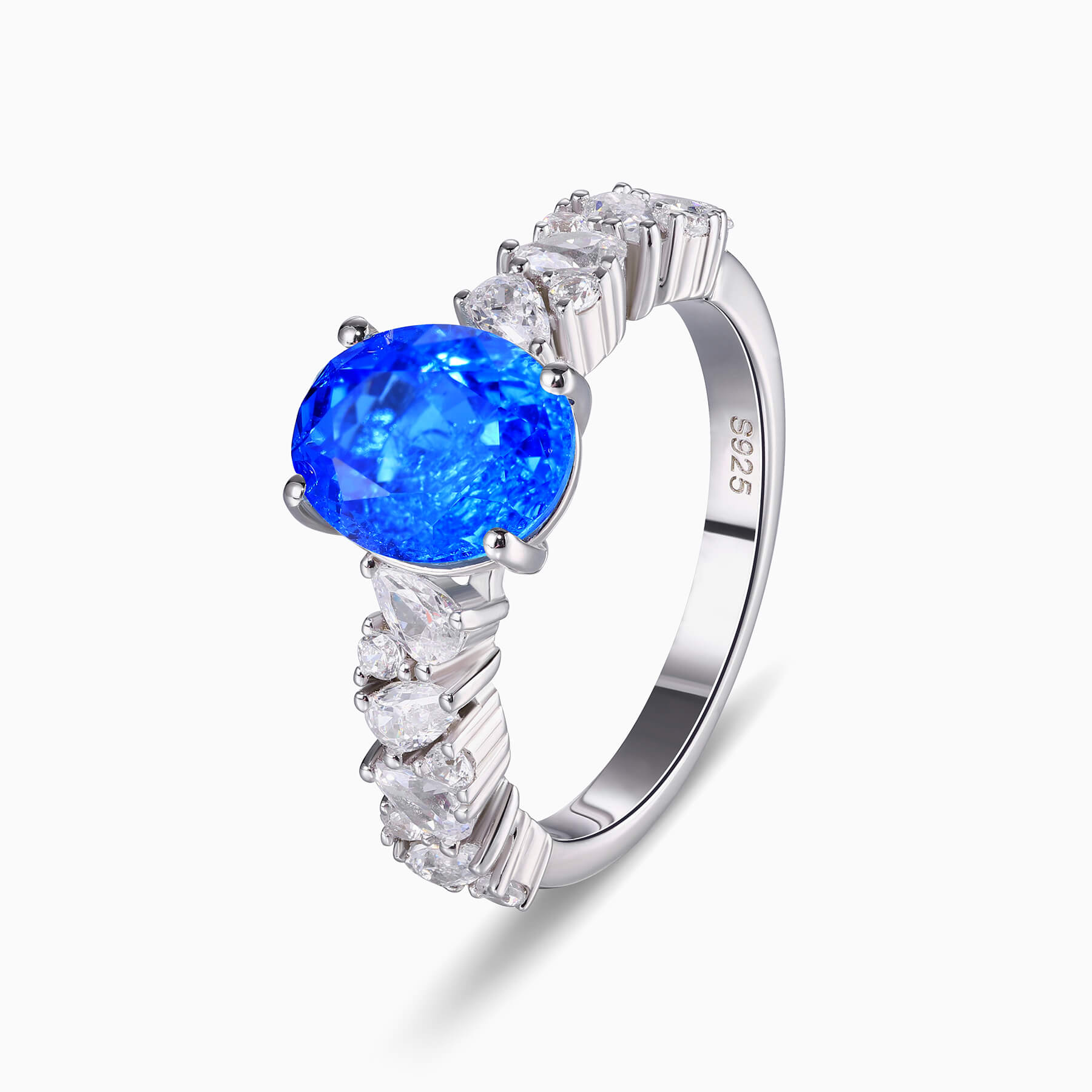 The Celestine Oval Cut Lab Grown Blue Spinel Ice-crackle Texture Ring