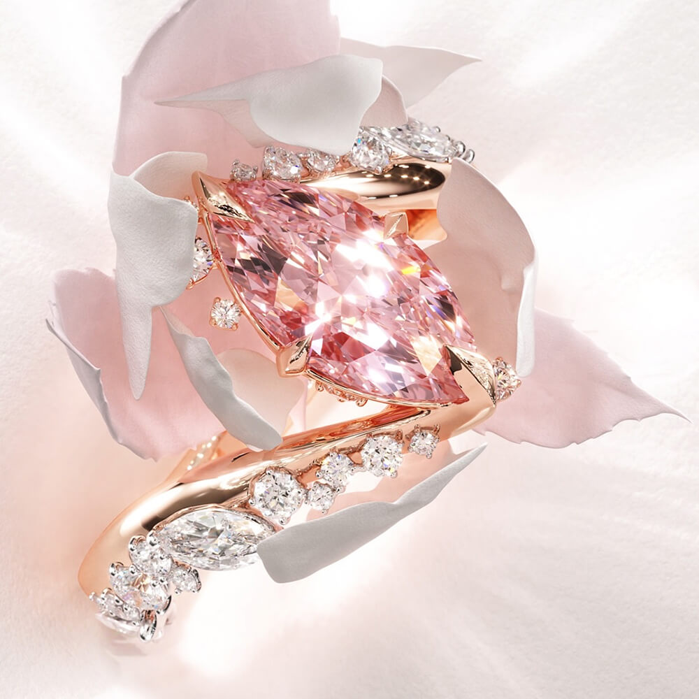 Bypass Design 3ct Marquise Cut Fancy Pink Gemstone Engagement Ring