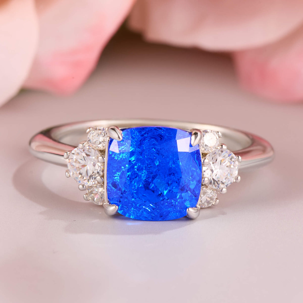 The Ulissa Asscher Cut Lab Grown Blue Spinel Ice-crackle Texture Ring
