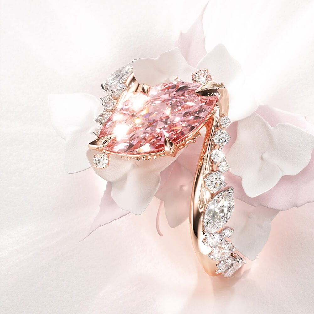 Bypass Design 3ct Marquise Cut Fancy Pink Gemstone Engagement Ring