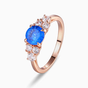 Carina Lab Grown Blue Spinel Triple Stone Ice-crackle Texture Ring