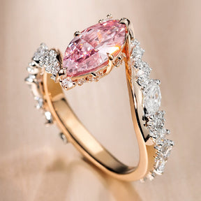 Bypass Design 3ct Marquise Cut Fancy Pink Gemstone Engagement Ring
