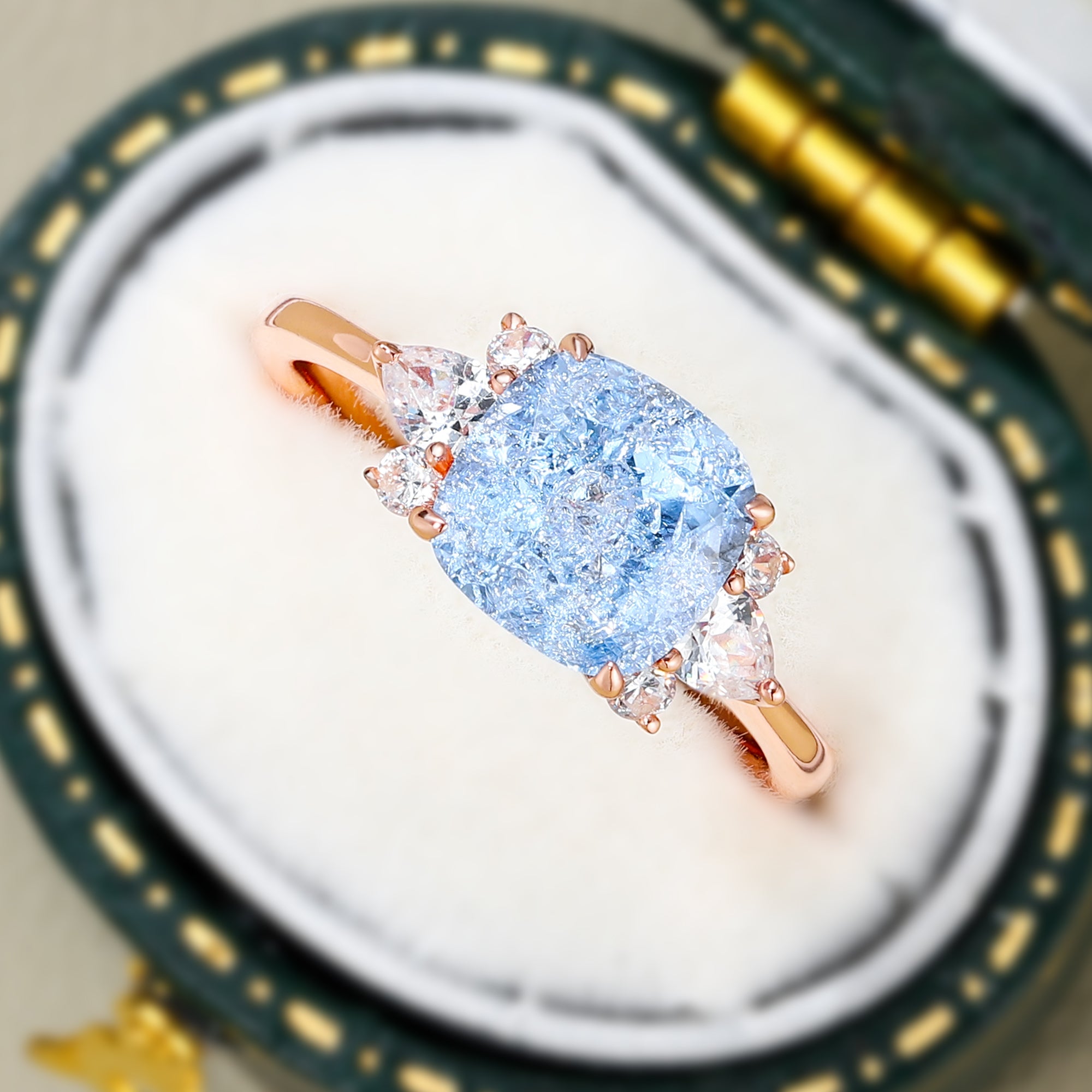 Valencia Asscher Cut Lab Grown Aquamarine Ice-crackle Texture Ring