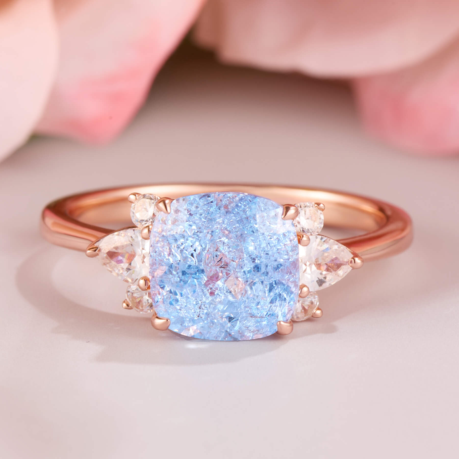 Valencia Asscher Cut Lab Grown Aquamarine Ice-crackle Texture Ring