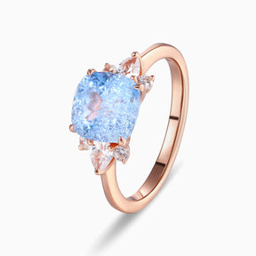 Valencia Asscher Cut Lab Grown Aquamarine Ice-crackle Texture Ring