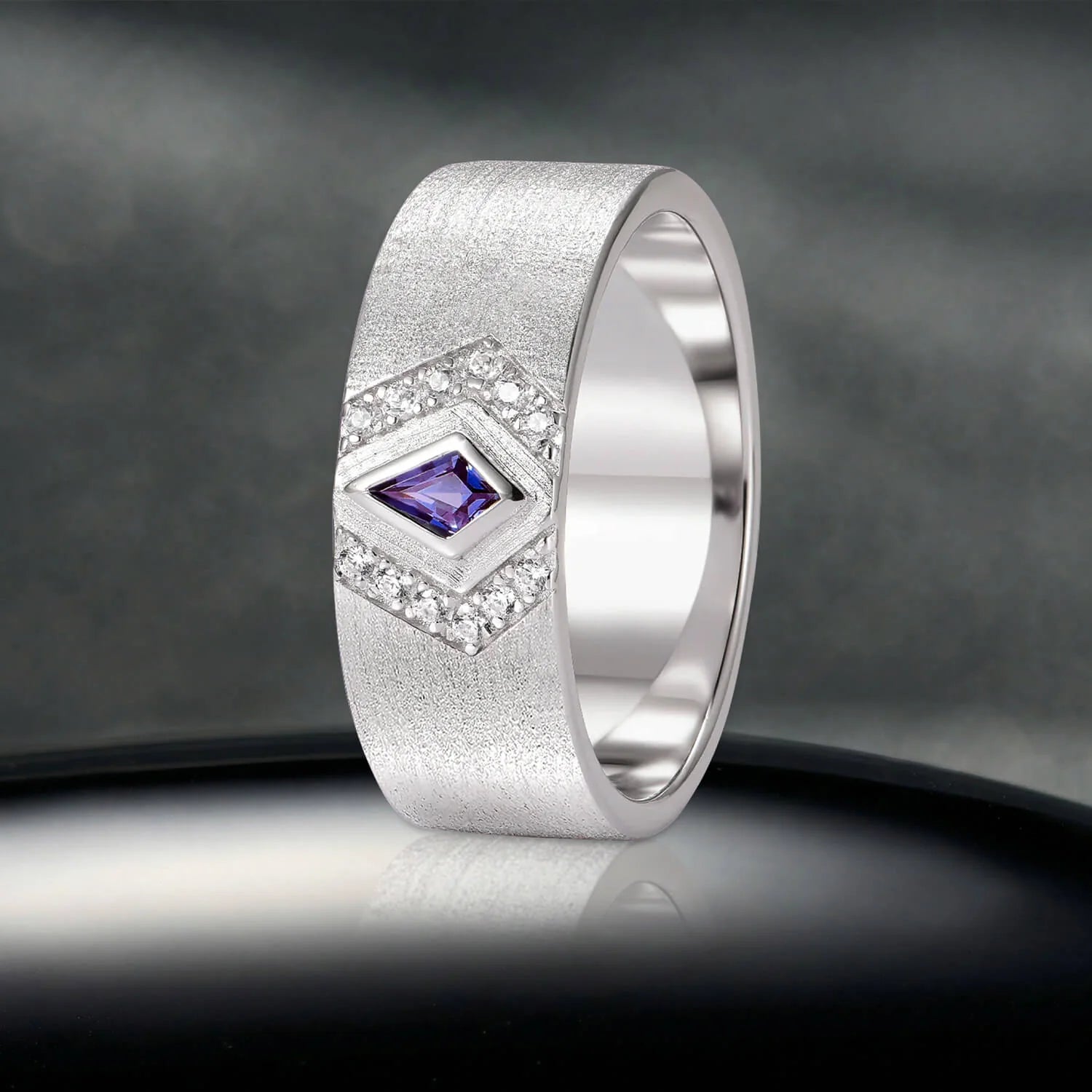 Kite Cut Alexandrite Wedding Band in Sterling Silver