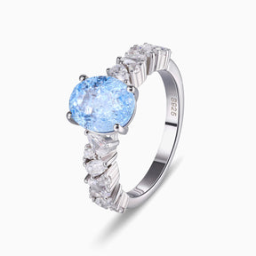 The Celestine Oval Cut Lab Grown Aquamarine Ice-crackle Texture Ring