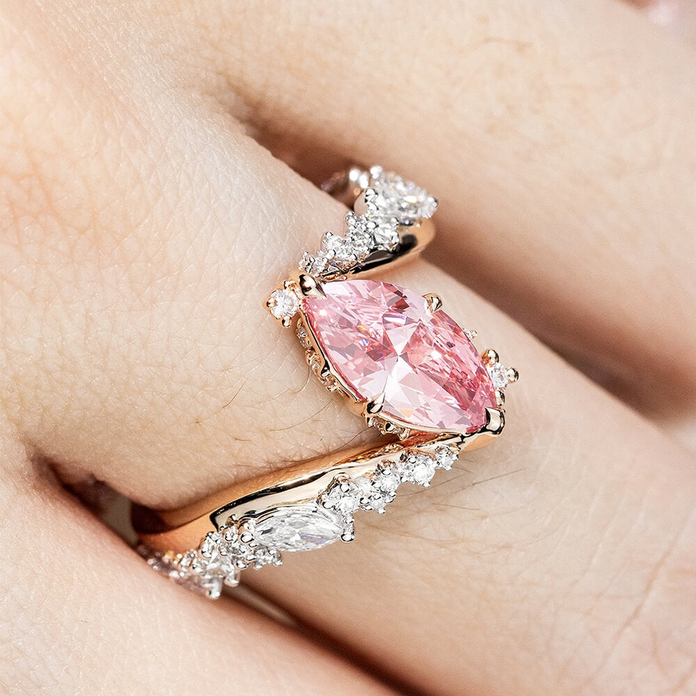 Bypass Design Marquise Cut Fancy Pink Gemstone Engagement Ring