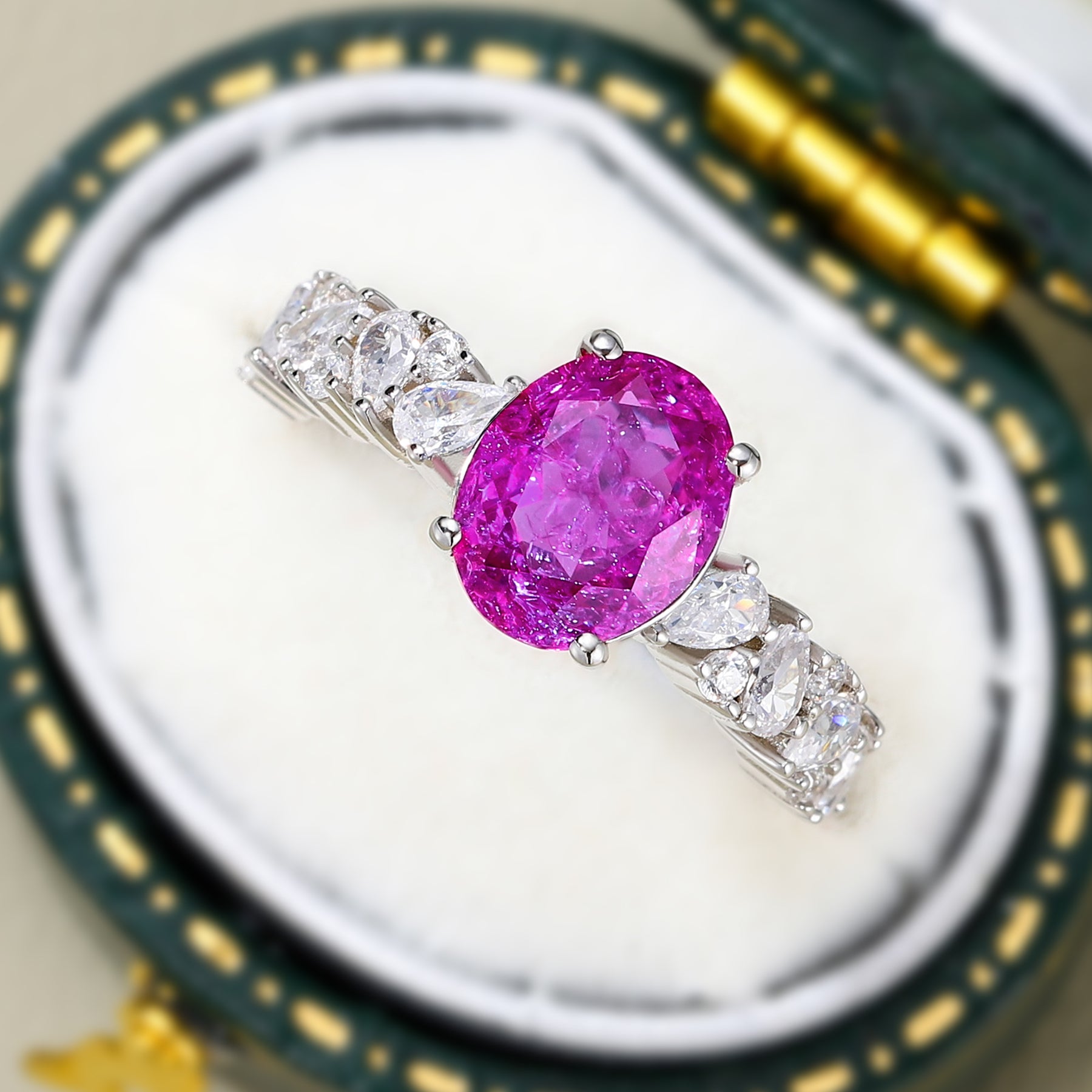 The Celestine Oval Cut Lab Grown Rose Sapphire Ring