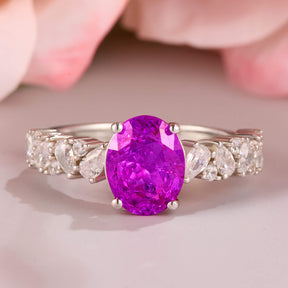 The Celestine Oval Cut Lab Grown Rose Sapphire Ice-crackle Texture Ring
