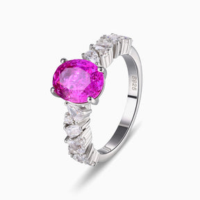 The Celestine Oval Cut Lab Grown Rose Sapphire Ice-crackle Texture Ring