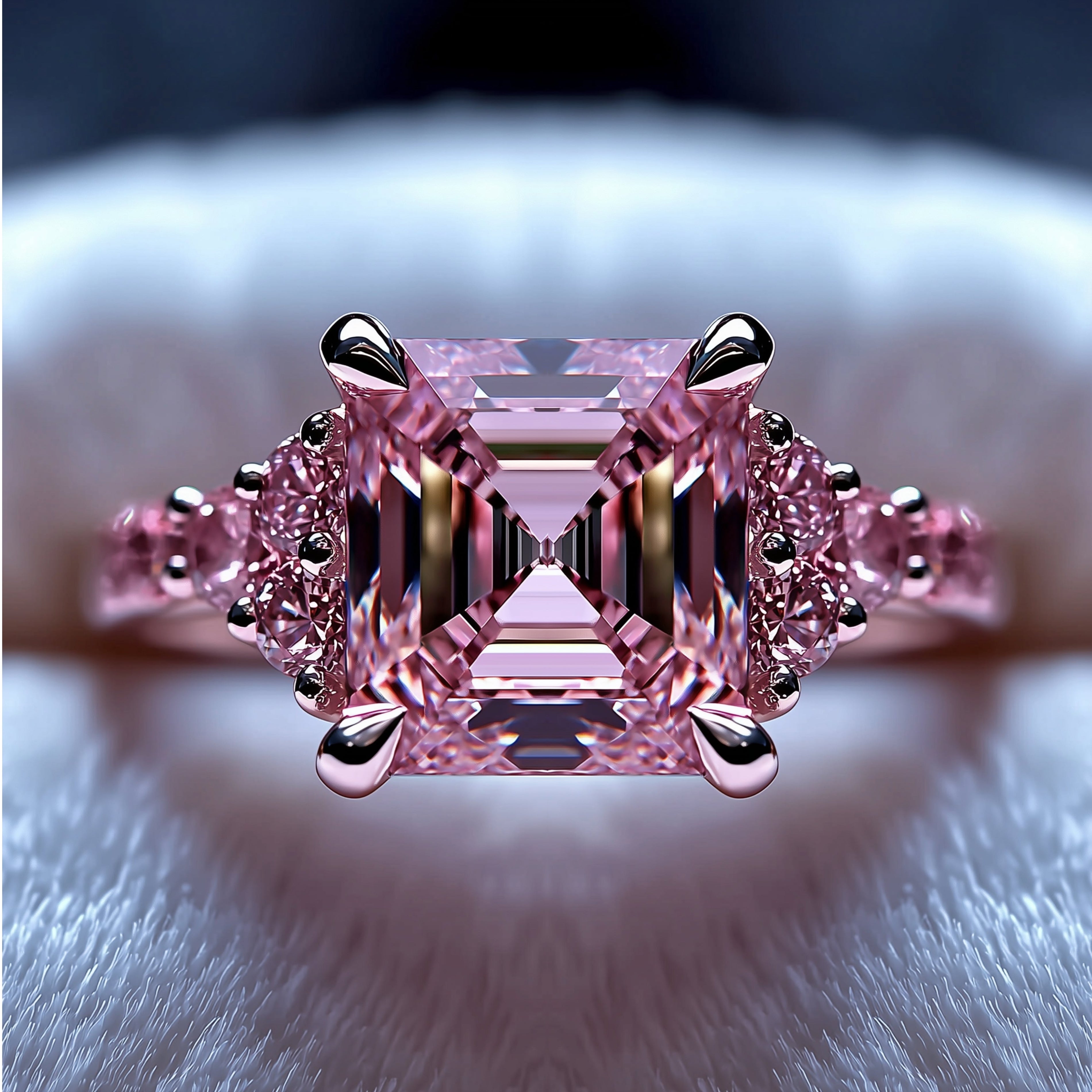 Kristina Asscher Cut Pink Gemstone Engagement Ring